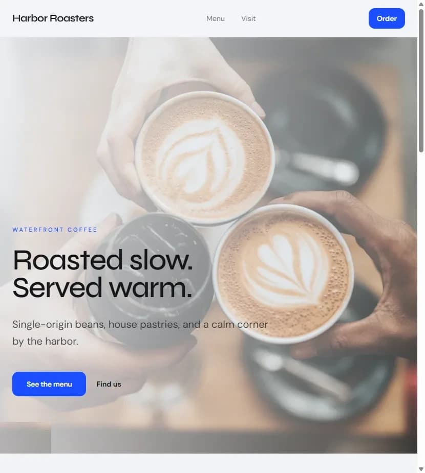 Harbor Roasters demo site generated with Vibeld